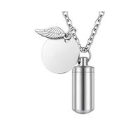 Générique Collier Urne Funéraire Personnalisable Pendentif Ouvrable Barre Verticale/Cylindrique Orné de Strass Chaîne Offerte Bijou Cadeau Parfait (Silver, S)