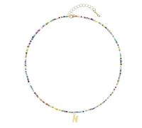 Générique Colliers à Pendentif Initiales Perlées Colorées, Acier Inoxydable Plaqué Or 18K, 26 Lettres pour Femme, 52 cm