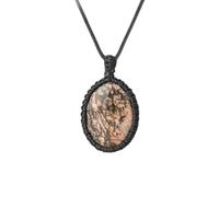 Générique Colliers En Cristal pour Femmes et Hommes, Pendentifs En Pierre Ovale Naturelle Tressée À La Main, Corde Noire Enroulée, Élégants Bijoux Spirituels, Cadeau Unisexe, Rhodonite