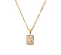 Générique Colliers pour femmes, collier de tarot étoile rectangulaire statement Pendentif vintage en coquillage doré mode Collier plaqué PVD