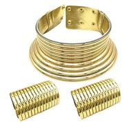 Générique Colliers Talon Femmes Ensembles Colliers du Cou nationaux africains en Cuir Collier Punk épais Colliers Gothiques Bijoux Femmes Filles Vraies Filles Vraies Perles Ensembles (Gold, One Size)