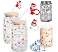 Générique Color Changing Christmas Cup, Christmas Color Changing Glass Cup, Reusable Travel Mug For Iced Coffee, Smoothie, Cocktail, Xmas Party Decoration Gift Tumbler(2pcs)