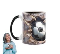 Générique Color Changing Soccer Mug - Ceramic, 3.23x3.78in 3D Football Mug | Hot Chocolate Cracks Mugs, Coffee Mugs For Soccer Lovers, Adults, Families, Friends, Office Use