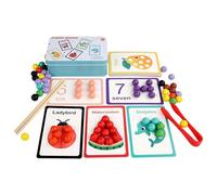 Générique Color Recognition Toy, Color Sorting Beads, Educational Wooden Rainbow Clip Beads Teaching Aids with Cards Tweezers, Chopsticks for Early Childhood Education, 5.31x3.74x1.97 inches
