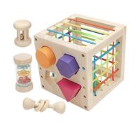 Générique Color Sorting Matching Toy - Wooden Sensory Cube with Rattle, Rain Tube, 4 Interlocking Blocks | Fine Motor Skills Educational for 1-3 Years Material Hand