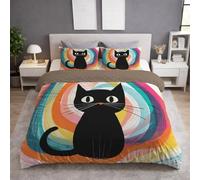 Générique Coloré Polaire Housse de Couette 135 x 200,Abstrait Chat Noir Graffiti Cercle,Parure de Lit, Housse de Couette Duveteux Imprimée Reversible Microfibre+Taie d'oreiller 65 x 65(1)