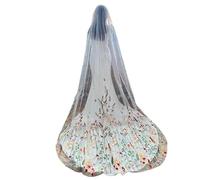 Générique Colorful Floral Edge Cathedral Wedding Veil with Comb - Elegant Long Bridal Veil for Secret Garden Weddings