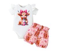 Générique Combinaison Bébé à Manches Courtes Imprimé Cartoon Éléphant Bodysuit et Shorts Fleuris Bandeau Ensemble Complet(White-3, 0-3 Months)