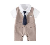 Générique Combinaison Bébé Garçon Élégante Chemise Gilet Nœud Ensemble Barboteuse Haut de Gamme Confortable (Brown, 6-9 Months)