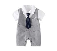 Générique Combinaison Bébé Garçon Élégante Chemise Gilet Nœud Ensemble Barboteuse Haut de Gamme Confortable (Grey, 9-12 Months)