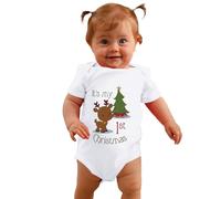 Générique Combinaison de Noël pour Enfants Mes 1ers Tenues de Noël Ensemble de Tenue Fête Bébé à Manches Courtes, Pyjama Noel Bebe Jumpsuit Deguisement Enfants pour Halloween, Carnaval et Fêtes