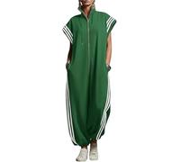 Générique Combinaison D'été Pour Femme Coupe Ample Et Décontractée À Rayures Et Blocs De Couleurs Col Montant Zippé Tendance Mode Sports De Plein Air Les Loisirs Et Les Vacances (Vert,XL)
