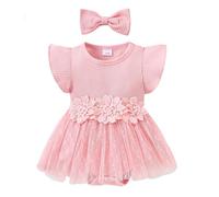 Générique Combinaison d'été pour Nouveau-né Fille avec Manches et Florale Jupe en Ourlet côtelé vêtement bébé léger et Confortable (12-18 Months)