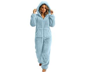Générique Combinaison Femme à Capuche Fermeture Éclair Intégrale Poche Kangourou - Motif Uni Multi-Couleurs - Tissu Polaire Doux et Chaud pour Nuit et Maison S-5XL