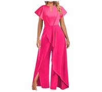 Générique Combinaison Femme Chic Dentelle Manches 3/4 Combinal Taille Haute Combishorts Plaine éLéGant Combi Pantalon Casual Jumpsuit Salopette