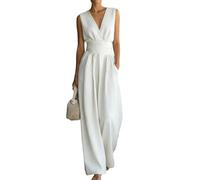Générique Combinaison Femme Chic Ensemble Elegant Pantalon Fluide Taille Haute Manches Rabatues Pour Travail Ou Soirees Detendues En Ete Avec Un Style Moderne Et Raffine B-White, XL