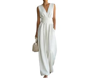 Générique Combinaison Femme Chic Ensemble Elegant Pantalon Fluide Taille Haute Manches Rabatues Pour Travail Ou Soirees Detendues En Ete Avec Un Style Moderne Et Raffine B-White, XL