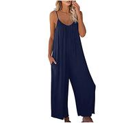 Générique combinaison femme chic pour soirée,Jumpsuits 2021 couleur européenne décontracté et américain pures poche fronde été Jumpsuits Vêtements De Travail Et Uniformes (Dark Blue, XL)