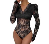 Générique Combinaison femme décontractée manches longues V col dentelle ajourée essentiel élégante pour quotidien reporters féminins (Black, L)