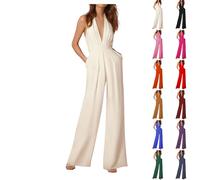 Générique Combinaison Femme Ete Sans Manches À Col En V Dos Nu Chic Et Élégante Coupe Droite Larges Avec Poches Idéale Pour Ou Une Cérémonie