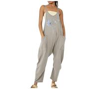 Générique Combinaison Femme Long - Mode Femme Pissenlit coloré imprimé Fermeture éclair Poche avec Sangle Suspendue Pantalons Longs Combinaison avec Bretelles arrière Pyjama Combi