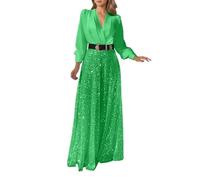 Générique Combinaison Femme Soirée à Sequins Manches Longues et Col V, Combi-Pantalon Évasé Scintillant pour Fête ou Cocktail, Tenue Glamour Style Années 70 pour un Look Festif(Green, M)