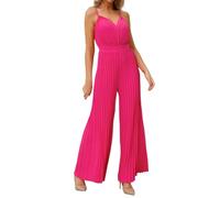 Générique Combinaison Femme Sport Combinaison décontractée mode pour femmes grande confortable avec col en V et bretelles plissée et jambes évasées (Red, XL)