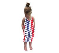Générique Combinaison Fille Manche Longue Combinaison d'été sans Manches et Dos Nu pour Petites Filles,idéale pour la fête du 4 Juillet.