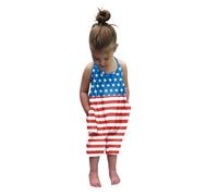 Générique Combinaison Fille Manche Longue Combinaison d'été sans Manches et Dos Nu pour Petites Filles,idéale pour la fête du 4 Juillet.