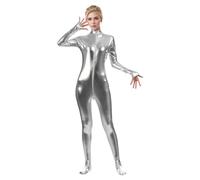 Générique Combinaison intégrale femme danse extensible performance scène costume élégant déguisement médiéval ajusté fluide confortable tenue spectacle (Silver, S)