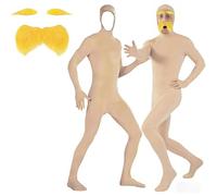 Générique Combinaison Intégrale Orange De Carnaval Avec Barbe Sourcils Pour Le Cosplay Du Costume D'Halloween Unisexe Adulte À Visage Ouvert Pour Fête Déguisement Adulte Beige