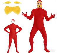 Générique Combinaison Intégrale Orange De Carnaval Avec Barbe Sourcils Pour Le Cosplay Du Costume D'Halloween Unisexe Adulte À Visage Ouvert Pour Fête Déguisement Adulte Rouge