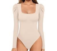 Générique Combinaison Latex Intégrale Femme, Combinaison Femme Cuir Noir, Romper À Manches Bouffantes Et Col Carré Pantalon À Manches Longues Bodysuit Discothèque Dance