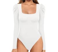 Générique Combinaison Latex Intégrale Femme, Combinaison Femme Cuir Noir, Romper À Manches Bouffantes Et Col Carré Pantalon À Manches Longues Bodysuit Discothèque Dance