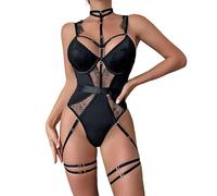 Générique Combinaison Lingerie pour Femme Dentelle Et Résille Décolleté Profond Bretelles Fines Design Suggestif Et Confortable pour Un Charme Naturel Et Discret Ensemble Lingerie Femme