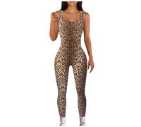 Générique Combinaison moulante pour femme - Effet léopard - Longue - Pour le yoga - Sans manches - Dos nu - Une pièce - Coupe bootcut - Combinaison intégrale - Une pièce Leggings Sport Pour Femmes