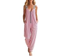 Générique Combinaison Pantalon Femme Chic,Mono Holgado Sin Mangas Con Rayas en El Centro Delantero Y Tirantes Ajustables EláStico Con Escote en V Y Cremallera Frontal
