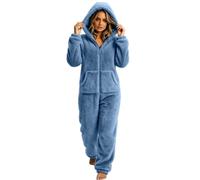 Générique Combinaison Pilou Pilou Femme à Capuche Fermeture Éclair Intégrale Poche Kangourou Uni Grenouillere Femme Polaire Doux et Chaud pour Nuit et Maison