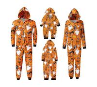 Générique Combinaison Pyjama De Halloween Famille Ensemble Tenue d'Halloween pour Parents Et Enfants Imprimé Combinaison à Capuche Funny Print Hoodie Romper avec Zipper Barboteuse(Femme,#024,L)