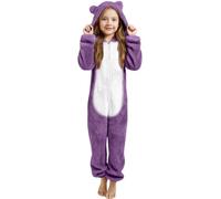 Générique Combinaison Pyjama Enfant Fille Garçon 3-12 Ans Douce Combinaison Pyjamas Surpyjama Grenouillère Hiver Chaude Doublée Polaire avec Capuche Oreilles de Chat Déguisement Douillet en Peluche