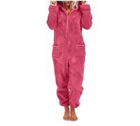 Générique Combinaison Pyjama Femme Pilou Pilou Hiver Chaud Polaire Zippée À Capuche Moelleux Combinaisons Une Pièce Peluche Loungewear Grenouillere avec Poches (XL)