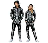 Générique Combinaison Pyjama Homme à imprimé Squelette pour, Fermeture éclair, Tenue décontractée idéale pour Le Cosplay. (D-Black, XXXL)