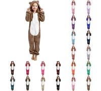 Générique Combinaison Pyjama pour Filles Grenouillères d'ours Patchwork Animaux Zippé avec Capuche Onesie Enfant Halloween Cosplay Costume Garçon Cadeau Noel Autumne Hiver