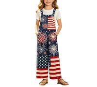 Générique Combinaison Salopette Fille Combinaison-Short en Maille Patriotique pour Filles avec Poches - Légère et élégante,idéale pour la fête de l'Indépendance