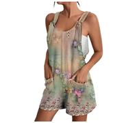 Générique Combinaison Short Femme Ete Chic - Combinaison Courte sans Manches pour Femme Jumpsuit Bretelles Combie Short Dos Nu Romper Léger Combi Shorts Casual Playsuit avec Poches Bodycon