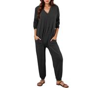 Générique Combinaisons Amples décontractées pour Femmes, Manches Longues, col en V, Barboteuse surdimensionnée, Pyjama, Pull (Black, XXL)