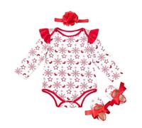 Générique Combinaisons pour BéBéS Robe de noël pour bébé,Flocon de Neige,Manches Courtes,Manches Volantes,garçons et Filles,Longues,imprimé Triangle,Costume d'escalade(Red,0-3 Mois)