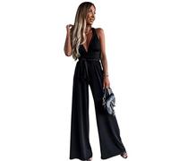Générique Combinaisons Une Pièce Sexy À Col Licou Pour Femmes Combinaison De Soirée Sans Manches À Col En V Profond Et Dos Nu Tenue De Dîner De Club (Noir,XL)