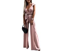 Générique Combinaisons Une Pièce Sexy À Col Licou Pour Femmes Combinaison De Soirée Sans Manches À Col En V Profond Et Dos Nu Tenue De Dîner De Club (Rose,S)