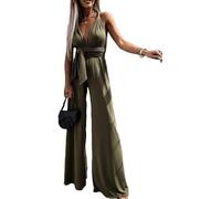 Générique Combinaisons Une Pièce Sexy À Col Licou Pour Femmes Combinaison De Soirée Sans Manches À Col En V Profond Et Dos Nu Tenue De Dîner De Club (Vert,L)